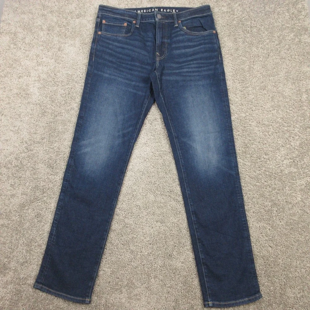 American Eagle Jeans Mens 34x34 Blue Slim Straight Airflex Plus Fade Denim Pants